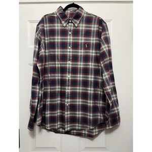 Polo Ralph Lauren Oxford Long Sleeve Shirt Classic Fit Blue Red Plaid XL Preppy